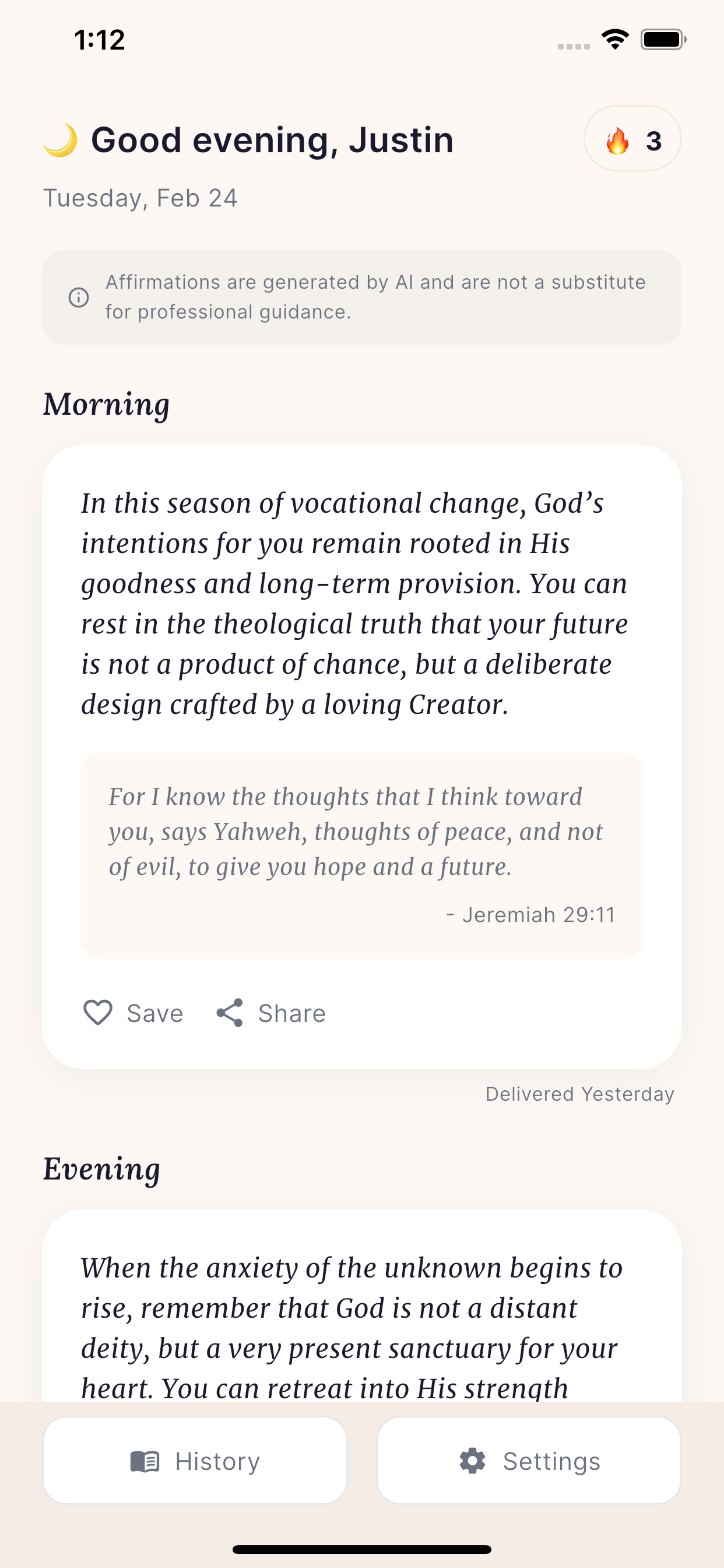 Anchored iOS app — personalized Scripture-based daily affirmations with morning and evening delivery
